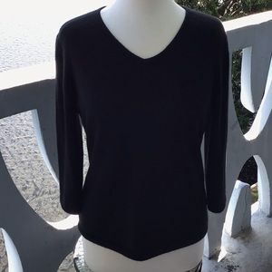 Wendy B Black 3/4 Sleeved 100% Cashmere V-Neck Sweater Size L Hong Kong